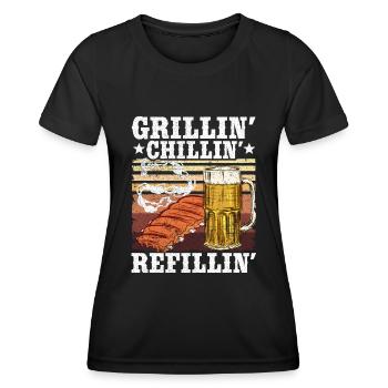 Grillen Chillen Bier Griller Geschenk Herren - Frauen Funktions-T-Shirt - Schwarz - Vorne - AI Model Female 172 light (172cm)