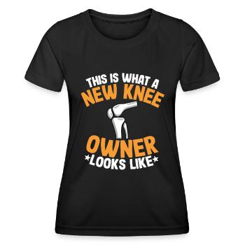 Knie OP Operation Genesung Geschenk Meniskus OP - Frauen Funktions-T-Shirt - Schwarz - Vorne - AI Model Female 172 light (172cm)