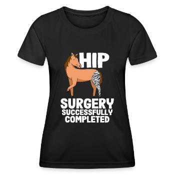 Lustige Genesung Neue Hüfte Hüft OP Operation - Frauen Funktions-T-Shirt - Schwarz - Vorne - AI Model Female 172 light (172cm)