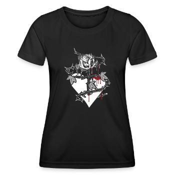 Rose saignante avec tige transversale et cœur, cadeau - T-shirt sport Femme - noir - Devant - AI Model Female 172 light (172cm)