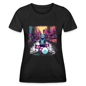 Cat Drummer Music Animal Drums Wild Cat - T-shirt sport Femme - noir - Devant - AI Model Female 172 light (172cm)