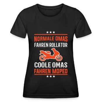 Coole Omas fahren Moped Design - Frauen Funktions-T-Shirt - Schwarz - Vorne - AI Model Female 172 light (172cm)