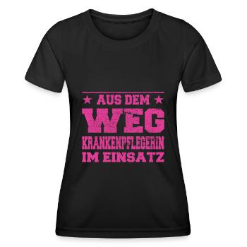 Aus dem Weg Krankenpflegerin im Einsatz Design - Frauen Funktions-T-Shirt - Schwarz - Vorne - AI Model Female 172 light (172cm)