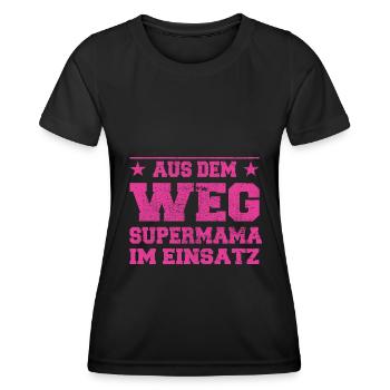 Aus dem Weg Supermama im Einsatz Design - Frauen Funktions-T-Shirt - Schwarz - Vorne - AI Model Female 172 light (172cm)