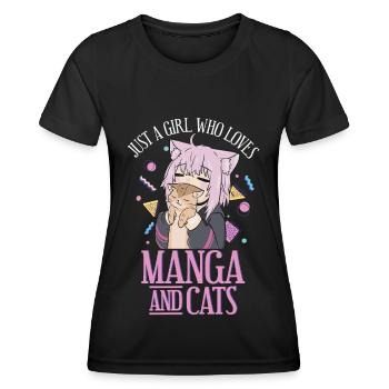 Manga Anime Kawaii Otaku Girl who loves Cats Japan - Frauen Funktions-T-Shirt - Schwarz - Vorne - AI Model Female 172 light (172cm)