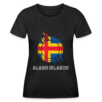 Aland-Inseln Runder Schild Landesfarben - Frauen Funktions-T-Shirt - Schwarz - Vorne - AI Model Female 172 light (172cm)
