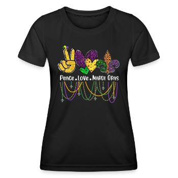 Peace Love Mardi Gras Beads Women Carnival Parade - Women's Functional T-Shirt - black - Front - AI Model Female 172 light (172cm)