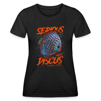 Ernsthaft im Bereich Diskusfische seit 1955 - Frauen Funktions-T-Shirt - Schwarz - Vorne - AI Model Female 172 light (172cm)