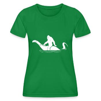Sasquatch rides NESSIE drôle Bigfoot Loch Ness - T-shirt sport Femme - vert - Devant - AI Model Female 172 dark (172cm)