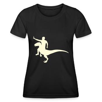Velociraptor Reiten Dinosaurier Reiter - Frauen Funktions-T-Shirt - Schwarz - Vorne - AI Model Female 172 light (172cm)