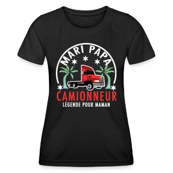 Mari papa camionneur légende pour maman - T-shirt sport Femme - noir - Devant - AI Model Female 172 light (172cm)