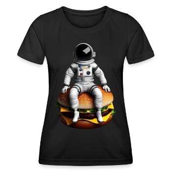 Astronaute spatial Cheeseburger - T-shirt sport Femme - noir - Devant - AI Model Female 172 light (172cm)