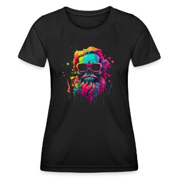 male skull with beard and hair neon color - Women's Functional T-Shirt - black - Front - AI Model Female 172 light (172cm)