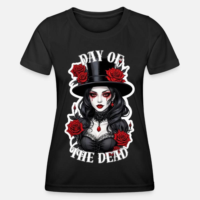 Gothic Lady With Red Roses - Women's Functional T-Shirt - black