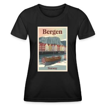 Bergen Norway Retro Poster Vintage Souvenir - Women's Functional T-Shirt - black - Front - AI Model Female 172 light (172cm)