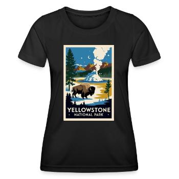 Yellowstone National Park Retro Poster Souvenir - Frauen Funktions-T-Shirt - Schwarz - Vorne - AI Model Female 172 light (172cm)