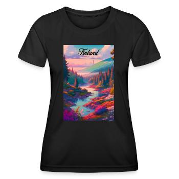 Finland Summer Retro Poster Vintage Souvenir - Women's Functional T-Shirt - black - Front - AI Model Female 172 light (172cm)