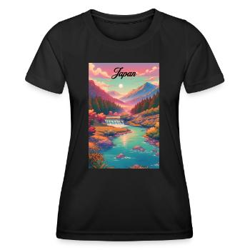 Japan Retro Landschaft Poster Vintage Souvenir - Frauen Funktions-T-Shirt - Schwarz - Vorne - AI Model Female 172 light (172cm)
