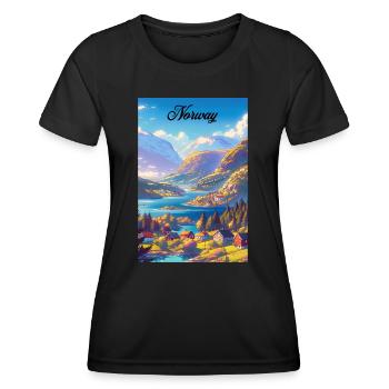 Norway Fjord Retro Poster Vintage Souvenir - Women's Functional T-Shirt - black - Front - AI Model Female 172 light (172cm)
