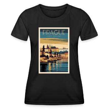 Prague Retro Poster Vintage Souvenir - Frauen Funktions-T-Shirt - Schwarz - Vorne - AI Model Female 172 light (172cm)