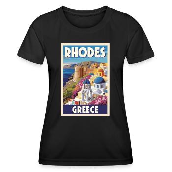 Rhodes Grèce Affiche Rétro Souvenir Vintage - T-shirt sport Femme - noir - Devant - AI Model Female 172 light (172cm)