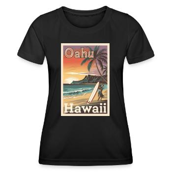 Oahu Hawaii Retro Poster Vintage Souvenir - Women's Functional T-Shirt - black - Front - AI Model Female 172 light (172cm)