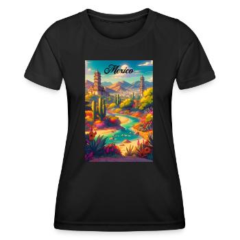 Mexico Desert Retro Poster Vintage Souvenir - Women's Functional T-Shirt - black - Front - AI Model Female 172 light (172cm)