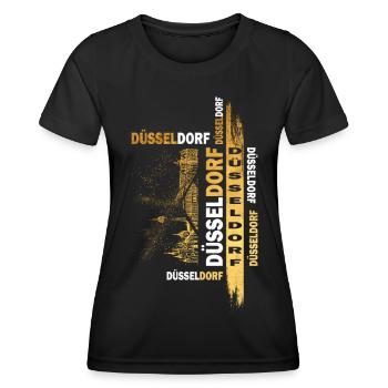 Düsseldorf Deutschland Stadt Skyline Schrift Gold - Frauen Funktions-T-Shirt - Schwarz - Vorne - AI Model Female 172 light (172cm)