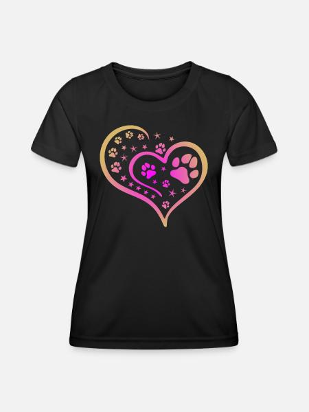 Buntes Herz mit Pfoten und Sternen - Frauen Funktions-T-Shirt - Schwarz