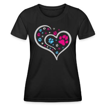 Buntes Herz mit Pfoten und Sternen - Frauen Funktions-T-Shirt - Schwarz - Vorne - AI Model Female 172 light (172cm)