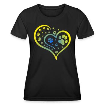 Buntes Herz mit Pfoten und Sternen - Frauen Funktions-T-Shirt - Schwarz - Vorne - AI Model Female 172 light (172cm)