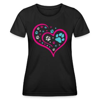Buntes Herz mit Pfoten und Sternen - Frauen Funktions-T-Shirt - Schwarz - Vorne - AI Model Female 172 light (172cm)