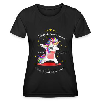 Tanzendes Einhorn - Nie erwachsen werden - Frauen Funktions-T-Shirt - Schwarz - Vorne - AI Model Female 172 light (172cm)