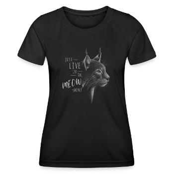 Vivez dans le miaou ! Lynx Wildcat Jeu de mots - T-shirt sport Femme - noir - Devant - AI Model Female 172 light (172cm)