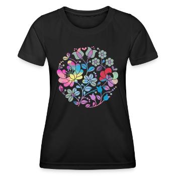 Fleurs hongroises, fleurs, fleurs colorées, vrilles, fleur - T-shirt sport Femme - noir - Devant - AI Model Female 172 light (172cm)