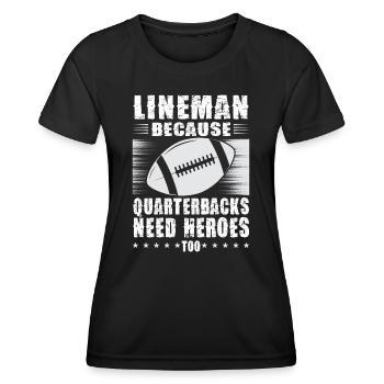 Lineman, weil Quarterbacks Helden brauchen - Frauen Funktions-T-Shirt - Schwarz - Vorne - AI Model Female 172 light (172cm)