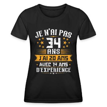 Je n'ai pas 34 ans, Cadeau d'anniversaire 34 ans - T-shirt sport Femme - noir - Devant - AI Model Female 172 light (172cm)