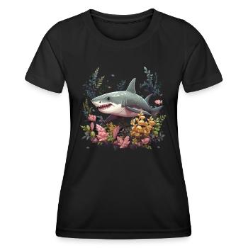 Great White Shark Fish Corals - Women's Functional T-Shirt - black - Front - AI Model Female 172 light (172cm)