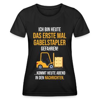 Das erste mal Gabelstapler lustiger Spruch - Frauen Funktions-T-Shirt - Schwarz - Vorne - AI Model Female 172 light (172cm)