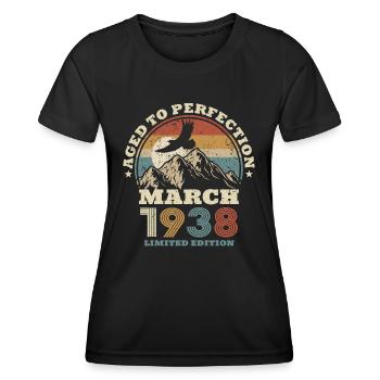85th birthday - March 1938 - 85 years old - Women's Functional T-Shirt - black - Front - AI Model Female 172 light (172cm)