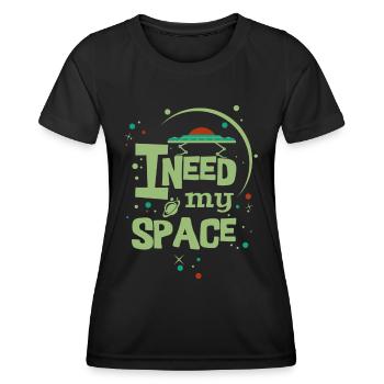 GRÜN ICH BRAUCHE PLATZ - Untertassen Sprüche Shirt - Frauen Funktions-T-Shirt - Schwarz - Vorne - AI Model Female 172 light (172cm)