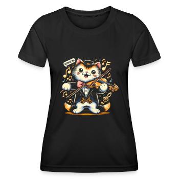 meowsicion - Katzengeige - Frauen Funktions-T-Shirt - Schwarz - Vorne - AI Model Female 172 light (172cm)
