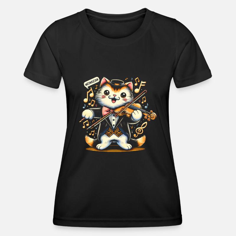 meowsicion - Cat Violin - Women's Functional T-Shirt - black