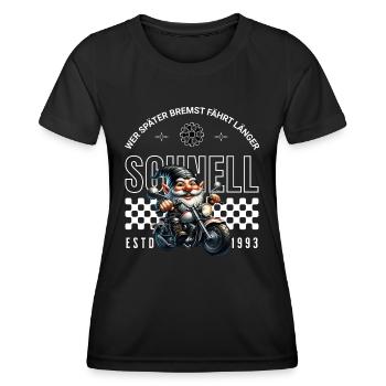 Schnell Biker Motorrad Wichtel - Frauen Funktions-T-Shirt - Schwarz - Vorne - AI Model Female 172 light (172cm)