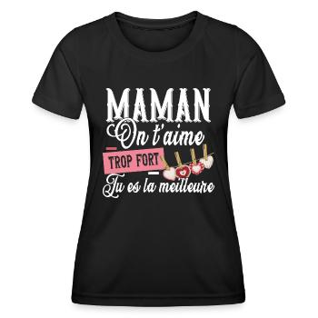 Maman Mère On t'aime Cadeau Amour Famille Femme - T-shirt sport Femme - noir - Devant - AI Model Female 172 light (172cm)