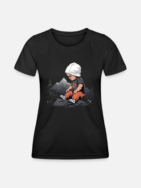 Mountaineer Hiking Child Nature Forest Mountains - Women's Functional T-Shirt - black