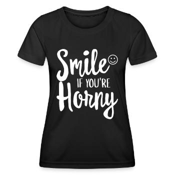 Lache wenn du Geil bist sexy Spruch Emoticon - Frauen Funktions-T-Shirt - Schwarz - Vorne - AI Model Female 172 light (172cm)