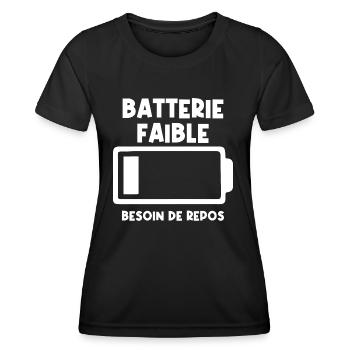 Batterie faible - T-shirt sport Femme - noir - Devant - AI Model Female 172 light (172cm)