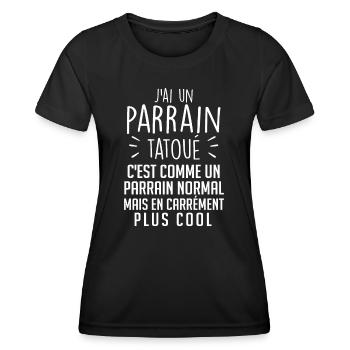 J'ai Un Parrain Tatoué - Cadeau Parrain Tatoué - T-shirt sport Femme - noir - Devant - AI Model Female 172 light (172cm)
