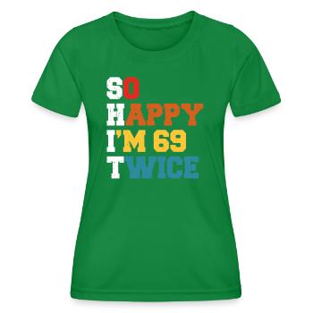 69 Ans Drôle - Humour Anniversaire 69 ans Cadeau - T-shirt sport Femme - vert - Devant - AI Model Female 172 dark (172cm)